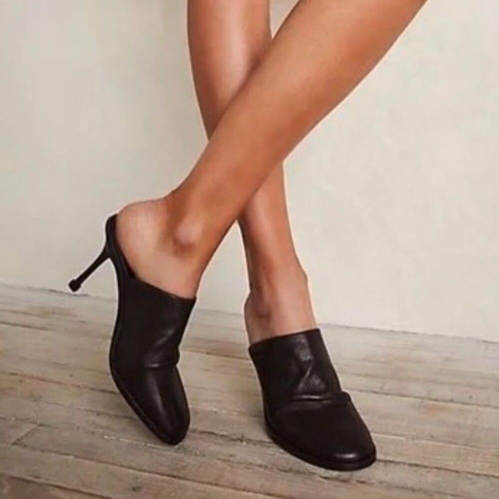NIB Free People Women's Leila Heeled Mule In Black Leather Size 40 (US 9.5)